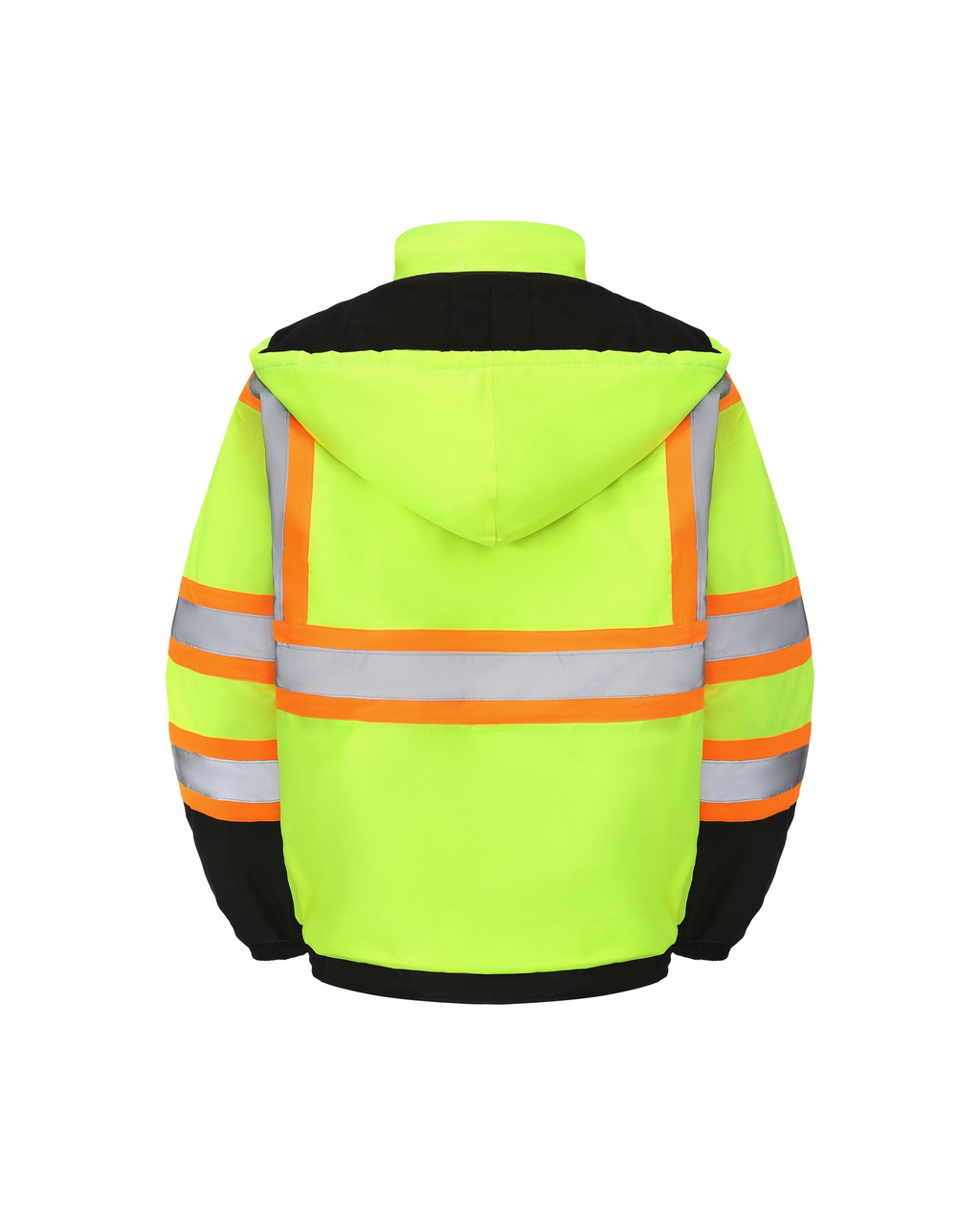 Kingstone High Visibility Hooded and Fleece Lined ANSI/ISEA 107-2020, Type R, Class 3 Two-Tone, Contrast Trimmed Neon Safety Jacket [R]