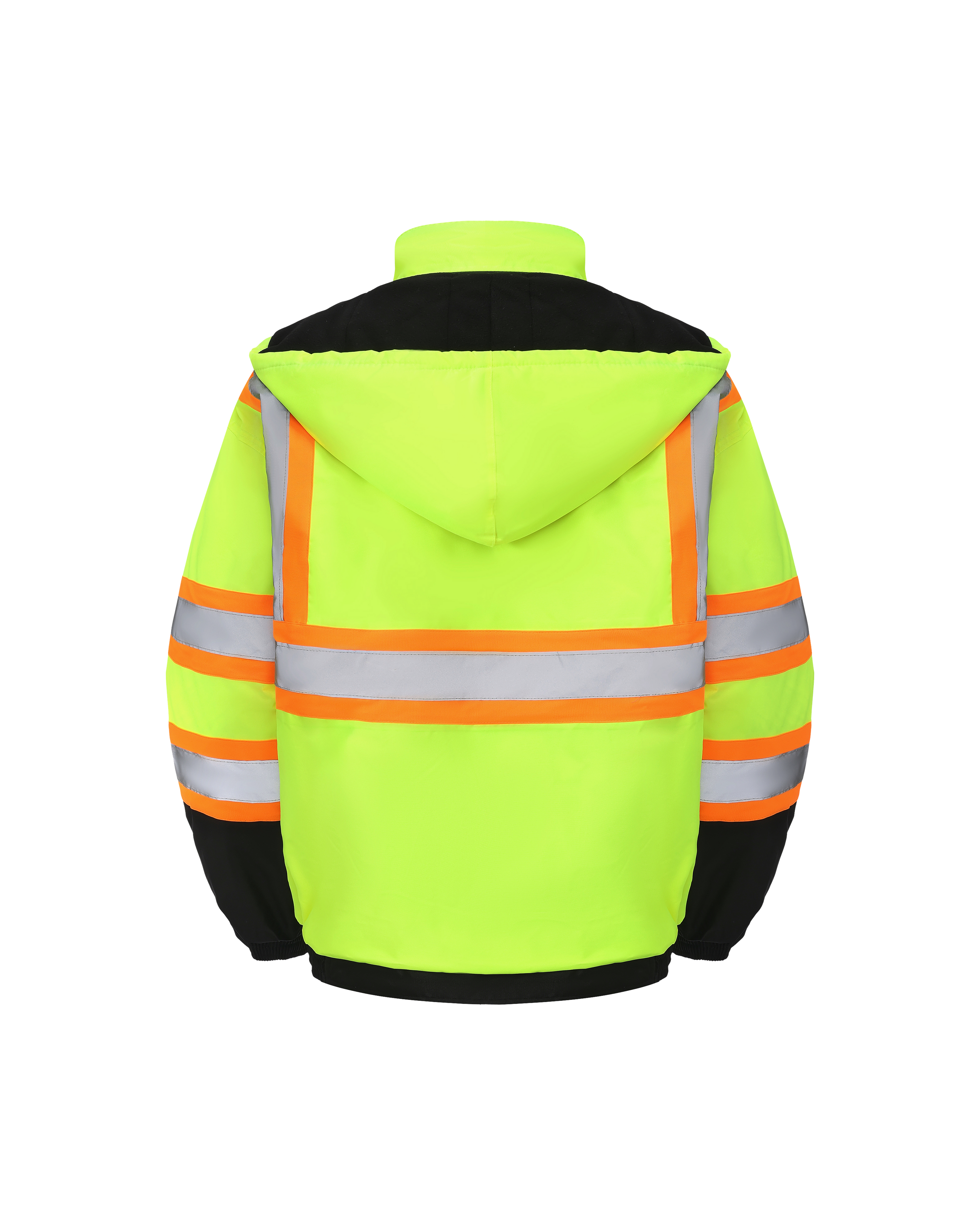 Kingstone High Visibility Hooded and Fleece Lined ANSI/ISEA 107-2020, Type R, Class 3 Two-Tone, Contrast Trimmed Neon Safety Jacket [R]